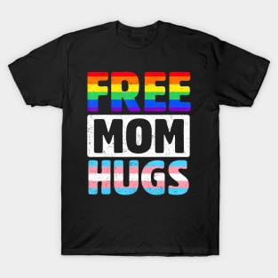 Free Mom Hugs Groovy Rainbow Heart Lgbt Flag Pride Month T-Shirt